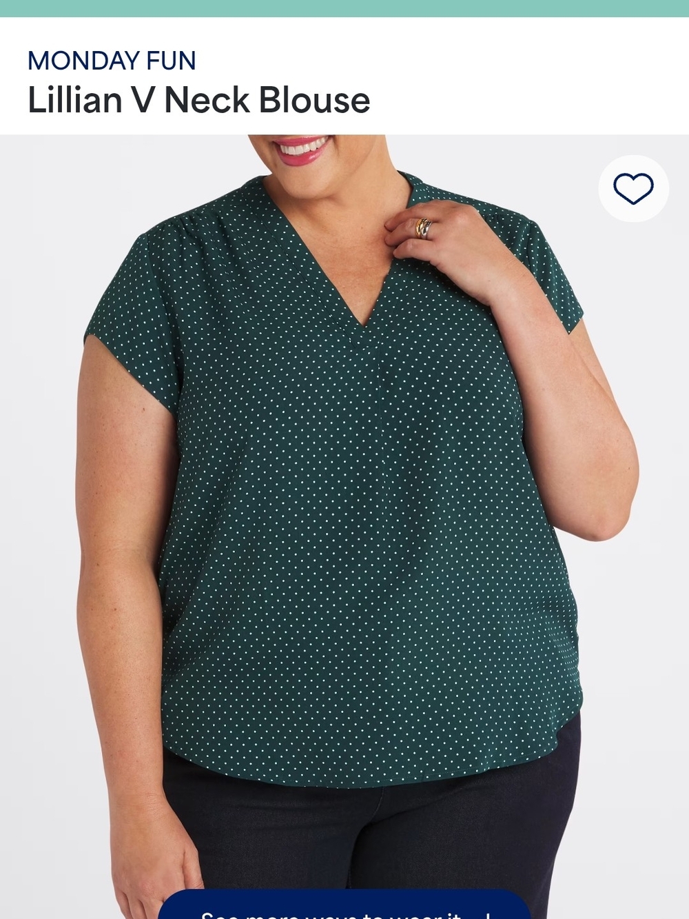 Monday Fun Forest Green White Polka Dot V-Neck Blouse